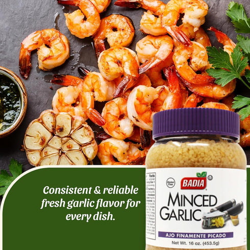 16 oz Badia Minced Garlic in Water, - Fresh Minced Garlic, Bold Flavor for All Purpose Cooking, Gluten Free