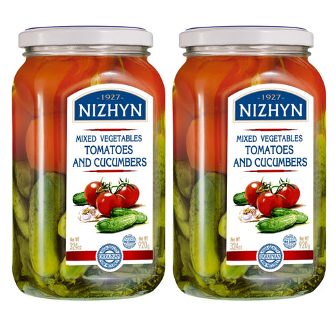 Nezhin Marinated Tomatoes and Cucumbers Mix Vegetables Glass Jar 920mg Pack of