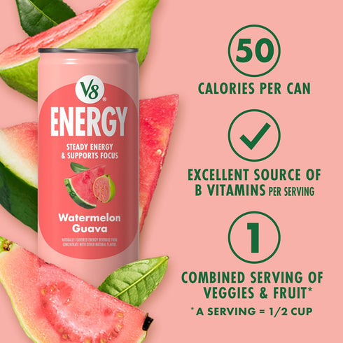 V8 8 oz (6 Pack) Energy Watermelon Guava Energy Drink, fl Can