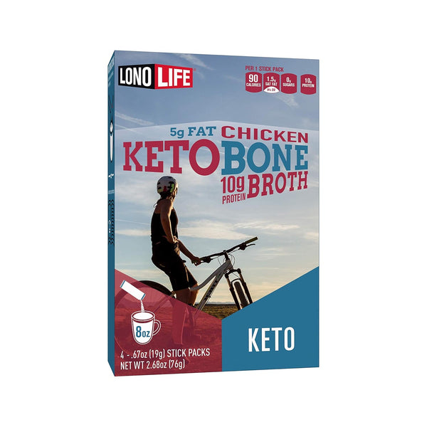 LonoLife Keto Chicken Bone Broth Powder Mix | 10g Protein | Collagen-Rich, Keto & Paleo Friendly, 4 Stick Pack