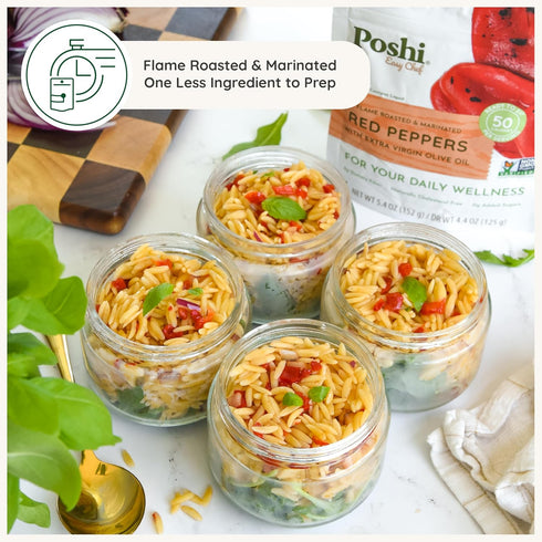 6 Pack, 5.4 oz POSHI Flame Roasted Red Peppers in Extra Virgin Olive Oil Natural, Keto, Vegan, Non GMO, Low Carb +