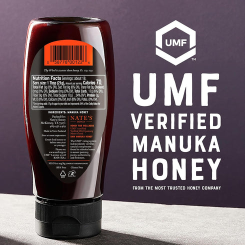 263+ 10+ 13.2 oz Nate's Raw Manuka Honey MGO | UMF Certified | Squeeze Bottle