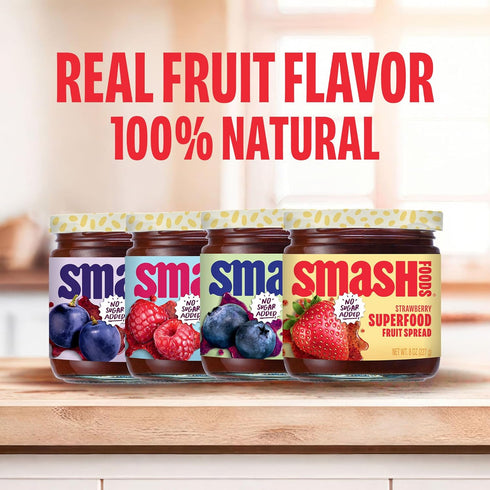 4-Pack Smash Foods Jam | Classics Variety | Low-Calorie, No Sugar Added Keto Jam with Upcycled Fruit & Chia Seeds |