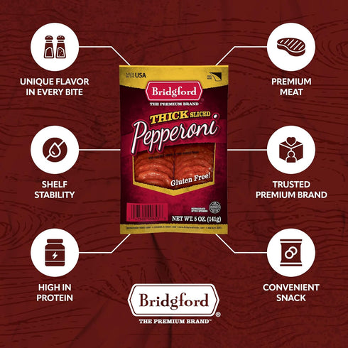 5 oz Pack 6 Bridgford Thick Sliced Pepperoni of - Thick Pepperoni Slices for Pizza and Sandwiches with Zero Carb Ideal