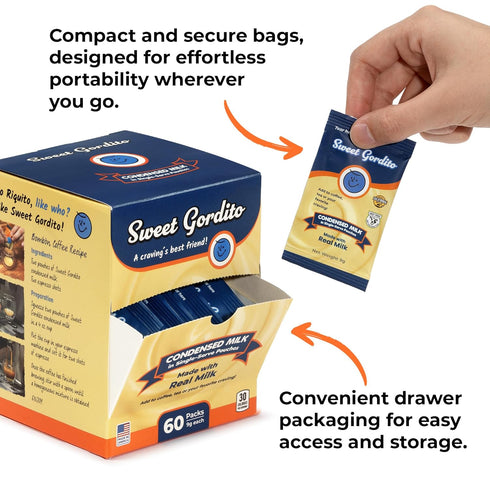 Packets 60 Pack Sweet Gordito Sweetened Condensed Milk Travel Coffee Creamer Singles, Non-Refrigerated Sweet Condensed