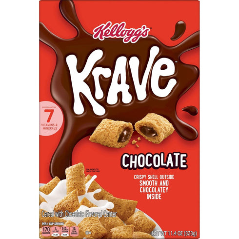Kellogg's 11.4oz Krave, Breakfast Cereal, Chocolate, Filling Made with Real Chocolate, Box