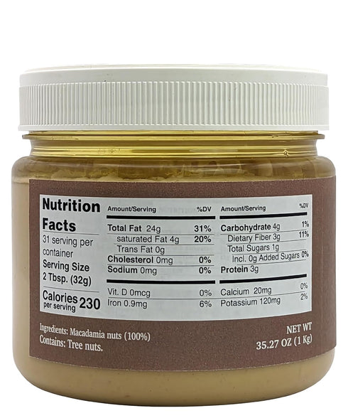 35 Oz (1kg) 100% Nutural World - Smooth Macadamia Nut Butter / pure single ingredient
