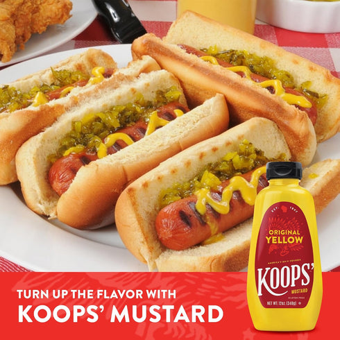 12 Oz, Pack 2 KOOPS' Original Yellow Mustard Gourmet Mustard, Gluten-Free, Kosher, Made In Usa, From Quality Mustard
