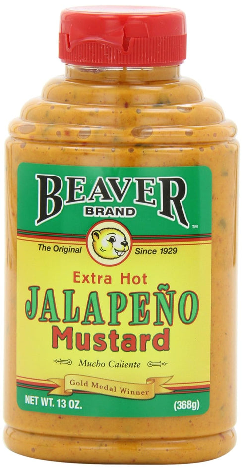 Beaver Jalapeno Mustard, 13 Ounce Squeeze Bottle (Pack of 6)