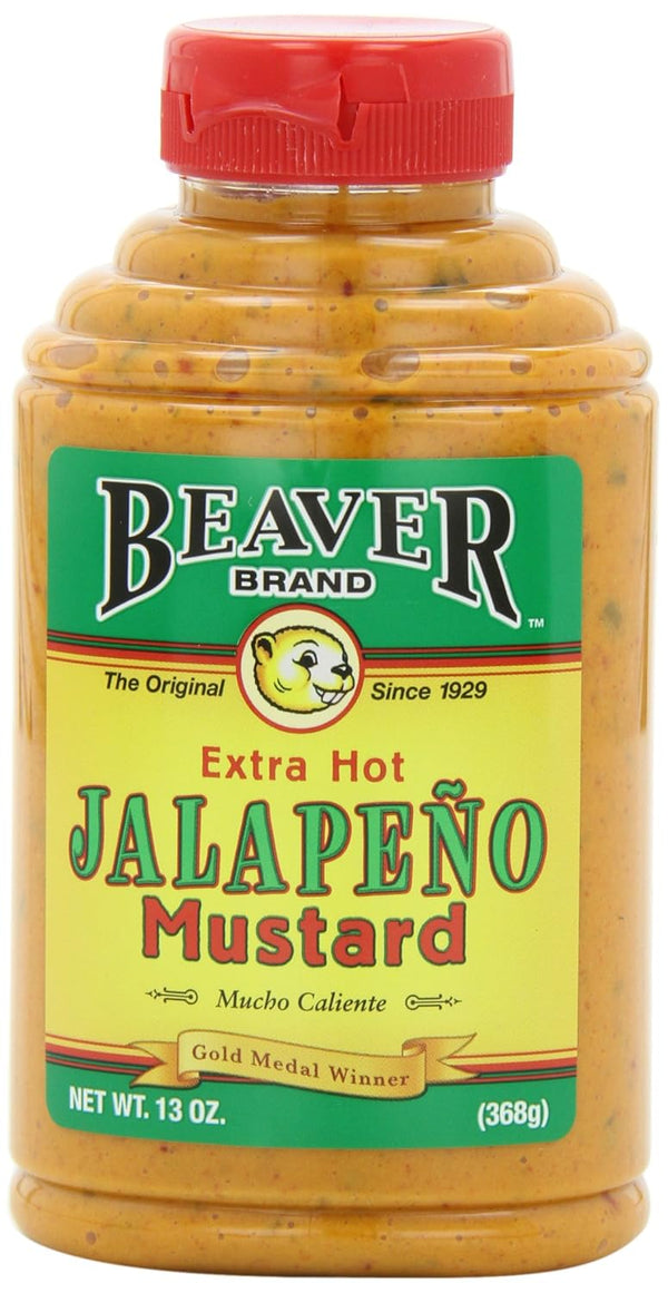 Beaver Jalapeno Mustard, 13 Ounce Squeeze Bottle (Pack of 6)