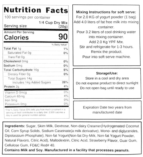 Frozen (70.4 oz., Yogurt Pre Mix Dasher's Spice & Beans | Gluten Free & Low Fat | Strawberry)
