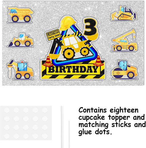 SugarGera 3rd 7-Piece Set, (3rd) Construction Cake Toppers for Kids Engineering Themed Happy Birthday Dump Truck