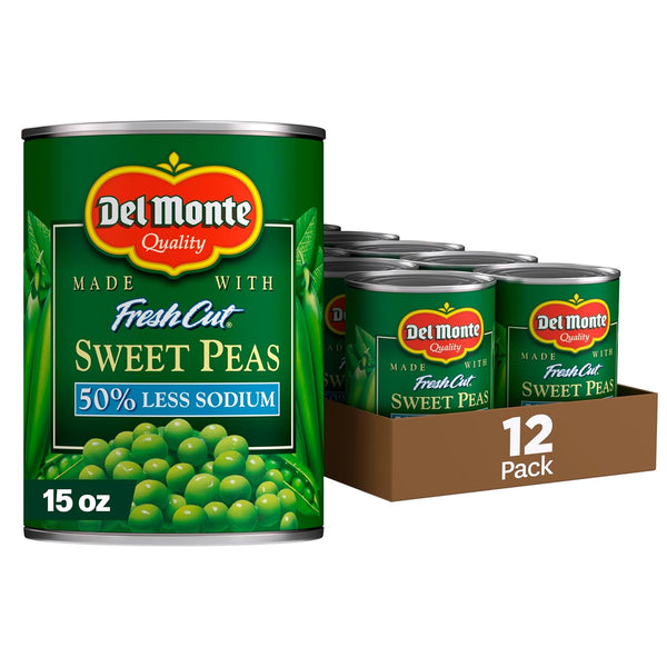Del Monte Canned Sweet Peas with 50% Less Sodium, 15 Ounce (Pack