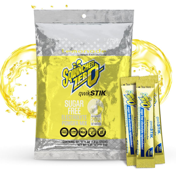 Sqwincher Zero Qwik Stik, Sugar Free, Low Calorie Electrolyte Powder Drink Mix, Lemonade, Pack of 50