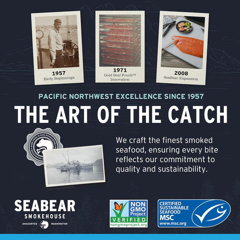 6oz 6 SeaBear Wild Alaska Pink Smoked Salmon, Fillet, Shelf-Stable Wild Caught Smoked Salmon Fillet, Ready to Eat
