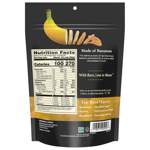 2.7 oz Bare Baked Crunchy Banana Chips, Simply Banana, Gluten Free, Bag