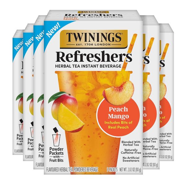 NEW Twinings Peach Mango Refreshers, Herbal Tea Instant Beverage with Real Peach