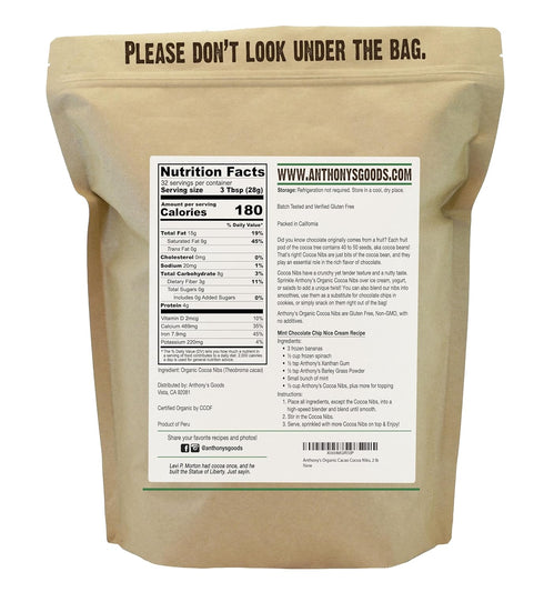 2 lb Anthony's Organic Cacao Cocoa Nibs