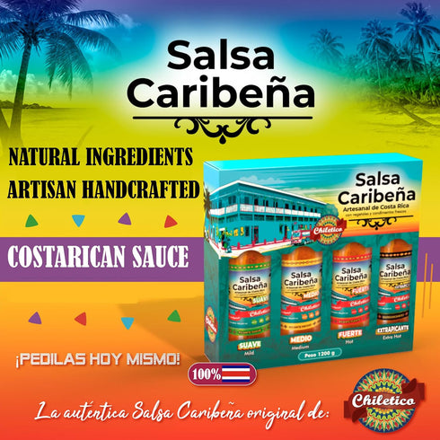 (2 2 4.9 oz 19.6 oz 4-Pack Chiletico Caribbean & Pacific Artisan Hot Sauce Combo Caribea Hot + Portea) Authentic Costa