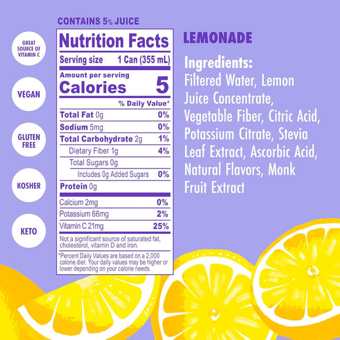 100% 12 oz (Pack 12) Swoon Classic Sugar Free Lemonade - Low Carb, Keto & Paleo-Friendly, Gluten-free Vitamin C Drink