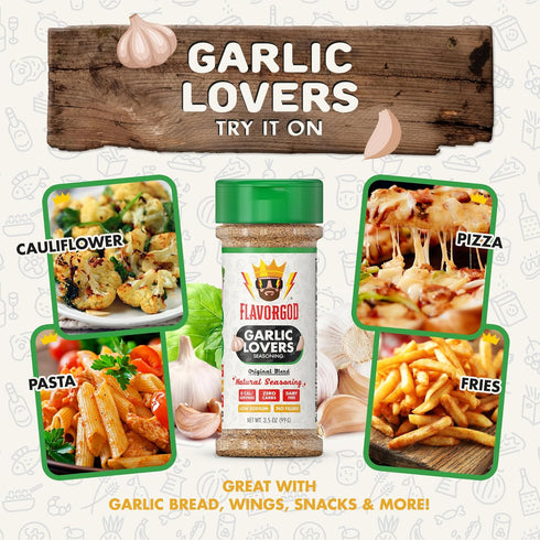 Garlic Lovers Seasoning Mix by Flavor God, Premium All Natural Spice Blend for Grilling Chicken, Beef, Seafood, and More