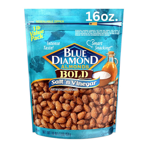Blue Diamond Almonds Salt N' Vinegar Flavored Snack Nuts, 16 Oz Resealable