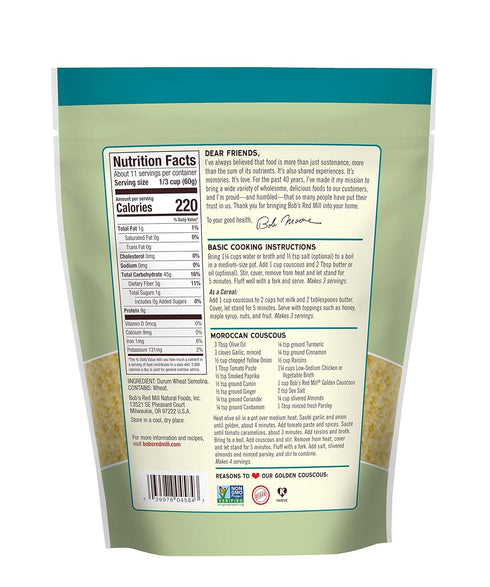 24oz (Pack 4) Bob's Red Mill Golden Couscous, of - Non GMO, Vegan, Moroccan-Style,Kosher