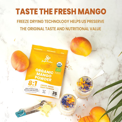 5 Jungle Powders Organic Mango Powder Ounce Bag, Mango Extract for Baking, Smoothies, Desserts, Freeze Dried Mango