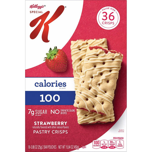 100 15.84oz (36 Special K Bar Pastry Crisps, Calories, Breakfast Bars, Value Size, Strawberry, Box Crisps)