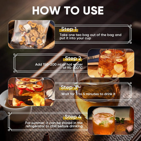 10 260g/Box (10 bags/1Box) Kidney Tea Formula Ginseng Six Treasure Tea, Precious Ingredients Formula, Ginseng Five