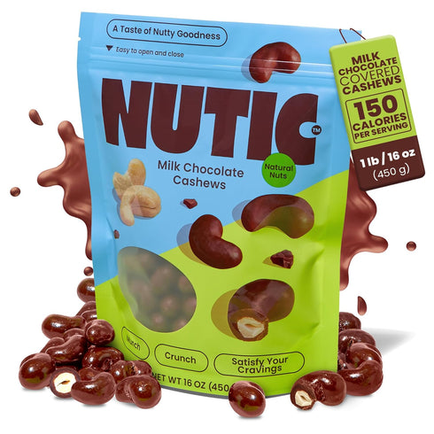 1LB, (Pack 1) Nutic Milk Chocolate Covered Cashews - Creamy Delights for Snacking & Gifting, Irresistible