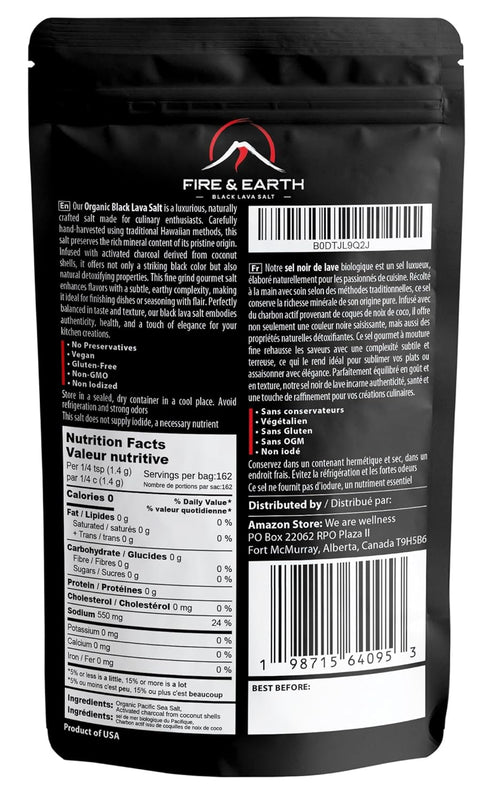 Fire & Earth 0.5lb Rimming Pack 1 - Organic Hawaiian Lava Black Sea Salt - Black Salt - Gourmet Finishing Salt