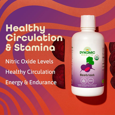 32 oz Dynamic Health Certified Organic Beetroot Juice Concentrate Dietary Supplement, No Added Sugar, Artificial