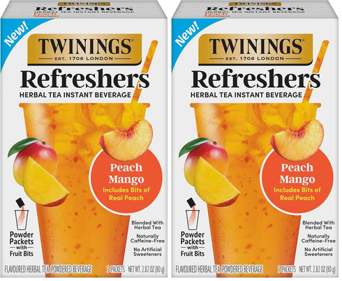 NEW Twinings Peach Mango Refreshers, Herbal Tea Instant Beverage with Real Peach