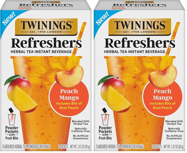 NEW Twinings Peach Mango Refreshers, Herbal Tea Instant Beverage with Real Peach