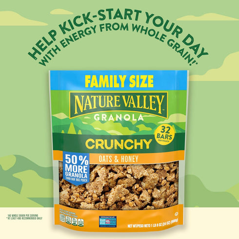24 oz Nature Valley Crunchy Granola, Oats and Honey, Resealable Snack Pouch, Family Size