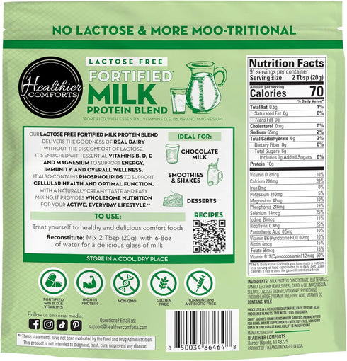 (4lb) Healthier Comforts Lactose Free Fortified Milk Protein Blend | Fortified with B, D, E Vitamins | High Protein