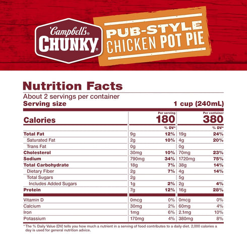 18.8 oz (Pack 12) Campbells Chunky Soup, Pub-Style Chicken Pot Pie Soup, Can