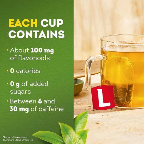40 Lipton Signature Blend Green Tea Bags, Unsweetened Teabags for Hot Tea or Iced Tea with Caffeine and Flavonoids