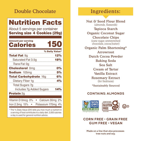 3 Count (Packaging Simple Mills Almond Flour Double Chocolate Chip Cookies, Gluten Free and Delicious Crunchy Cookies