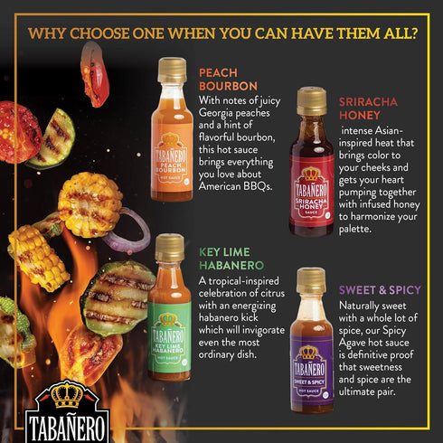 Mini Hot Sauce Variety Gift Set by Tabanero, 4-Pack, 1.7 oz Bottles, All Natural, Gluten Free, Vegan
