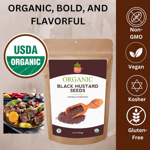SPICY ORGANIC Indian Black Mustard Seeds, 4 oz, Whole Pure Natural Dried Mustard Seed for Cooking & Seasoning