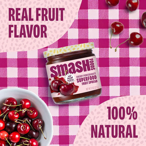 (6 Smash Foods Cherry Pomegranate Jam | Low-Calorie, No Sugar Added Keto Jam with Upcycled Fruit & Chia Seeds | Vegan