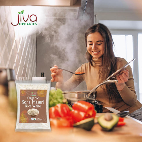 10 LB (10 Organic Sona Masoori Rice Premium Quality - India Origin, Short Grain Rice, All Natural & Non-GMO - by Jiva