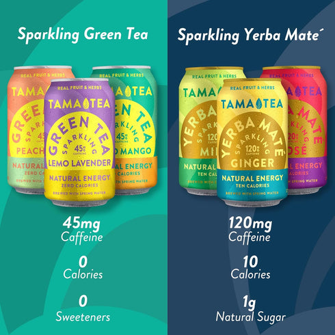 Pack, 45mg 12 oz (12-Pack) Unsweetened Sparkling Green Tea by Tama Tea - Organic Iced Green Tea Variety Zero Calories