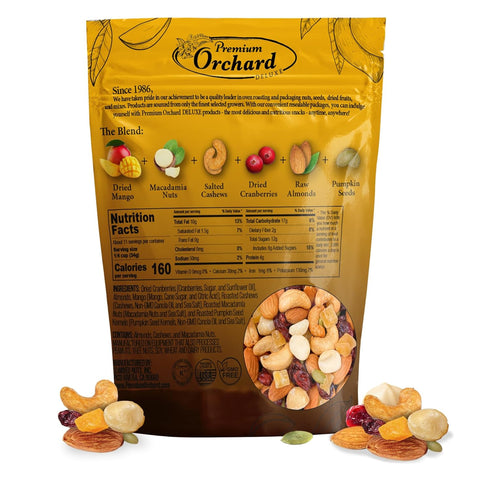 Premium Orchard Deluxe Mango Macadamia Nut Blend | Tropical Trail Mix | Gluten Free Fruit and Nut Mix | Healthy Snacks