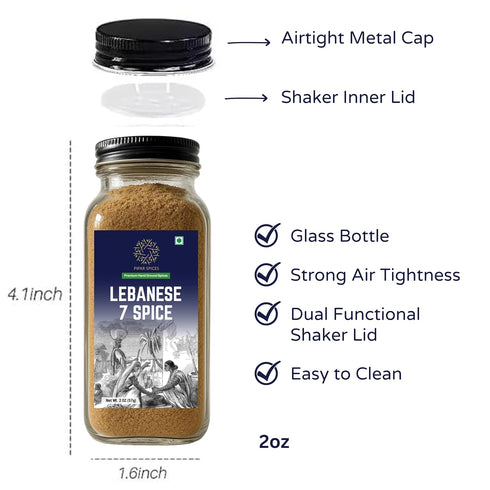 7 2 oz (57g) Pipar Spices Lebanese Spice Blend, Glass Bottle | Premium Hand-Stone Ground Spices