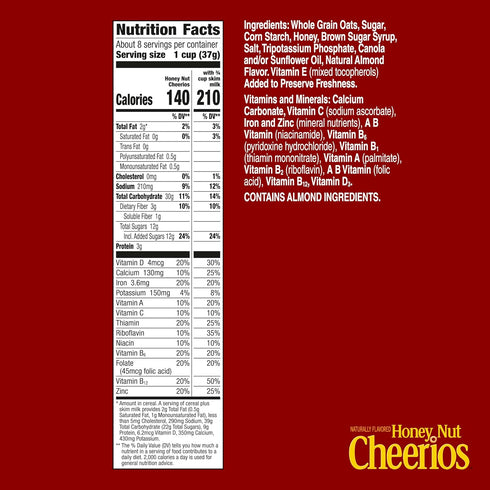 10.8 oz Honey Nut Cheerios, Heart Healthy Gluten Free Breakfast Cereal with Whole Grain Oats