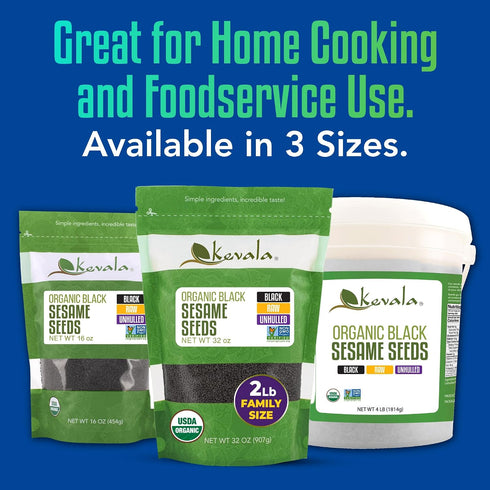 2 lb, 32 oz Kevala Organic Raw Black Sesame Seeds (Unhulled) - Great in Cooking and Baking for Many of Dishes