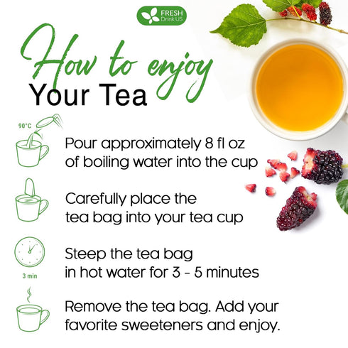 FreshDrinkUS, Premium 120 Mulberry Leaf Tea Bags, 100% Natural & Pure from Mulberry Leaves, No Sugar, No Caffeine, Vegan